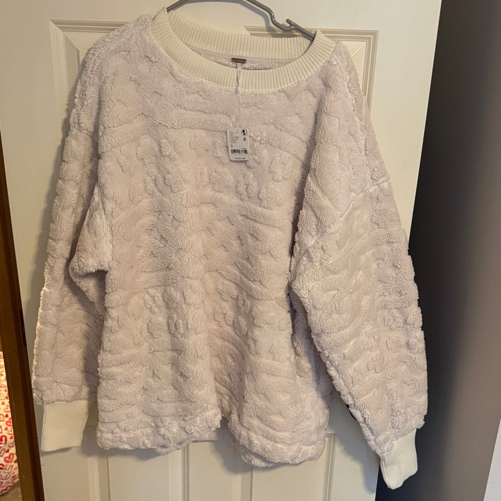 Women’s FREE PEOPLE Ivory Oversized Textured Sherpa Fleece Pullover Sweater Sz M